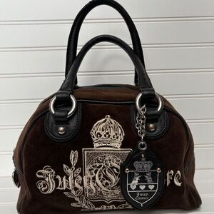 JUICY COUTURE Vintage Brown Velour Bowler Satchel Shoulder Bag Tote Purse